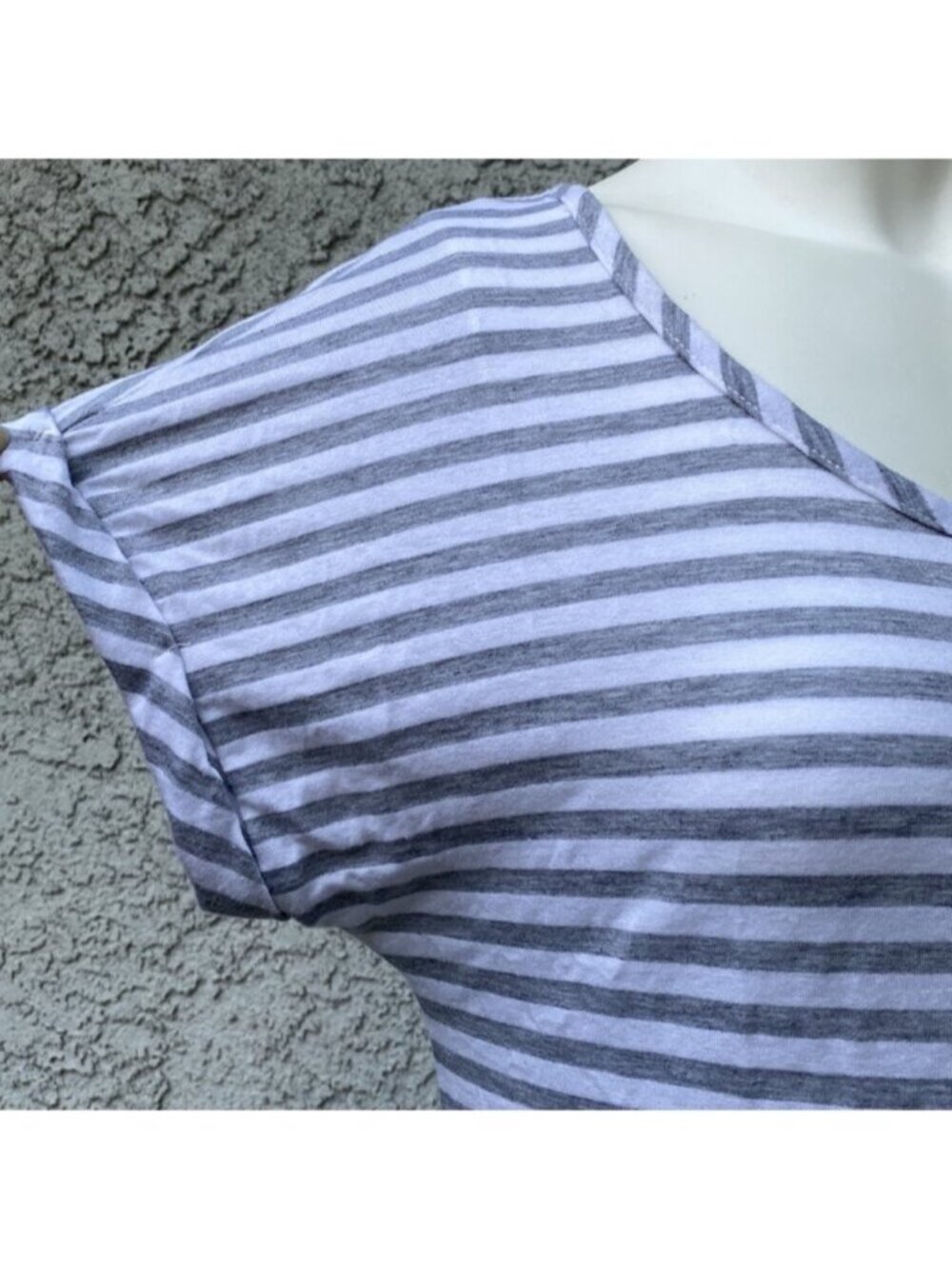 White and Gray Striped T-Shirt Swim Suit Coverup or Casual Dress with Pockets - Picture 6 of 6